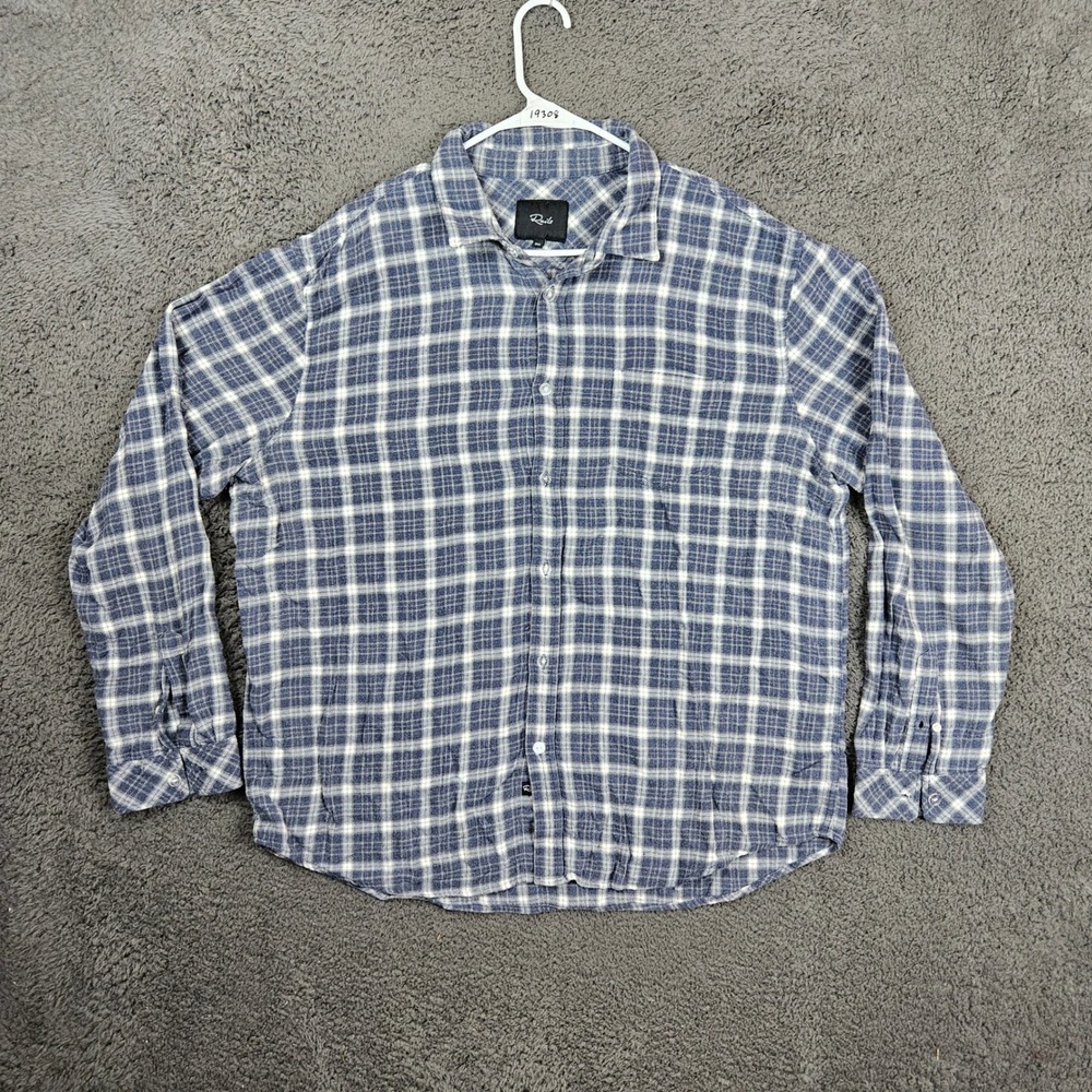 Rails Brushed Lennox Plaid Shirt Mens XXL Blue White Grey Cotton Rayon Flannel